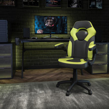 X10 Gaming Chair Racing Office Ergonomic Computer PC Adjustable Swivel Chair with Flip-up Arms, Neon Green/Black LeatherSoft [FLF-CH-00095-GN-GG]
