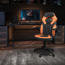 X10 Gaming Chair Racing Office Ergonomic Computer PC Adjustable Swivel Chair with Flip-up Arms, Orange/Black LeatherSoft [FLF-CH-00095-OR-GG]