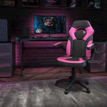 X10 Gaming Chair Racing Office Ergonomic Computer PC Adjustable Swivel Chair with Flip-up Arms, Pink/Black LeatherSoft [FLF-CH-00095-PK-GG]