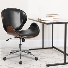 Mid-Back Walnut Wood Conference Office Chair in Black LeatherSoft [FLF-SD-SDM-2240-5-BK-GG]