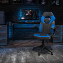 X10 Gaming Chair Racing Office Ergonomic Computer PC Adjustable Swivel Chair with Flip-up Arms, Blue/Black LeatherSoft [FLF-CH-00095-BL-GG]