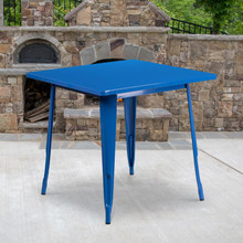Commercial Grade 31.5" Square Blue Metal Indoor-Outdoor Table [FLF-ET-CT002-1-BL-GG]