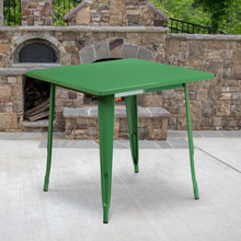 Commercial Grade 31.5" Square Green Metal Indoor-Outdoor Table [FLF-ET-CT002-1-GN-GG]