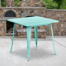 Commercial Grade 31.5" Square Mint Green Metal Indoor-Outdoor Table [FLF-ET-CT002-1-MINT-GG]