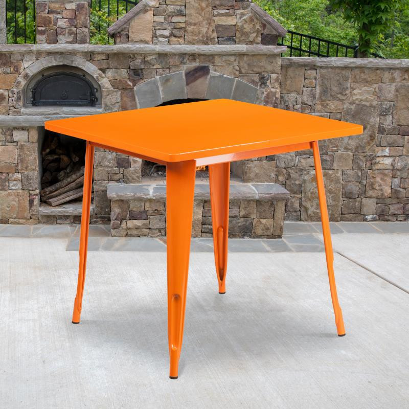 Flash Furniture Square Orange Metal Indoor Outdoor Table