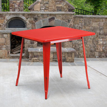 Commercial Grade 31.5" Square Red Metal Indoor-Outdoor Table [FLF-ET-CT002-1-RED-GG]