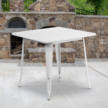 Commercial Grade 31.5" Square White Metal Indoor-Outdoor Table [FLF-ET-CT002-1-WH-GG]