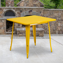 Commercial Grade 31.5" Square Yellow Metal Indoor-Outdoor Table [FLF-ET-CT002-1-YL-GG]