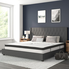 Riverdale King Size Tufted Upholstered Platform Bed in Dark Gray Fabric with 10 Inch CertiPUR-US Certified Pocket Spring Mattress [FLF-HG-BM10-48-GG]