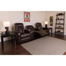 Eclipse Series 3-Seat Reclining Brown LeatherSoft Theater Seating Unit with Cup Holders [FLF-BT-70259-3-BRN-GG]