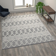 Indoor Geometric 8'x10' Area Rug - Hand Woven Gray Area Rug with Ivory Diamond Pattern, Polyester/Cotton Blend [FLF-CI-21-231-810-GY-GG]