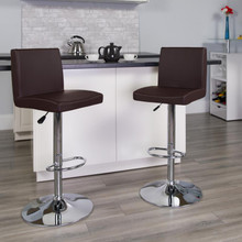 Contemporary Brown Vinyl Adjustable Height Barstool with Panel Back and Chrome Base [FLF-CH-92066-BRN-GG]