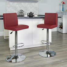 Contemporary Burgundy Vinyl Adjustable Height Barstool with Panel Back and Chrome Base [FLF-CH-92066-BURG-GG]