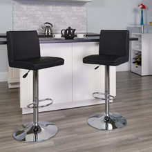 Contemporary Black Vinyl Adjustable Height Barstool with Panel Back and Chrome Base [FLF-CH-92066-BK-GG]