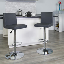 Contemporary Gray Vinyl Adjustable Height Barstool with Panel Back and Chrome Base [FLF-CH-92066-GY-GG]