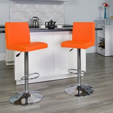 Contemporary Orange Vinyl Adjustable Height Barstool with Panel Back and Chrome Base [FLF-CH-92066-ORG-GG]