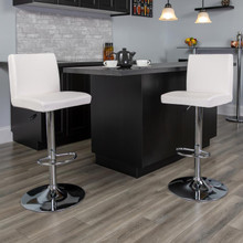 Contemporary White Vinyl Adjustable Height Barstool with Panel Back and Chrome Base [FLF-CH-92066-WH-GG]