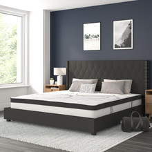 Riverdale King Size Tufted Upholstered Platform Bed in Black Fabric with 10 Inch CertiPUR-US Certified Pocket Spring Mattress [FLF-HG-BM10-40-GG]