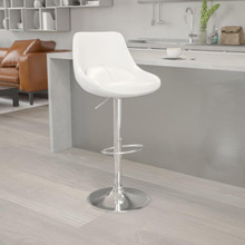 Contemporary White Vinyl Adjustable Height Barstool with Chrome Base [FLF-CH-182050X000-WH-V-GG]