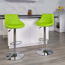 Contemporary Green Vinyl Bucket Seat Adjustable Height Barstool with Diamond Pattern Back and Chrome Base [FLF-CH-82028A-GRN-GG]