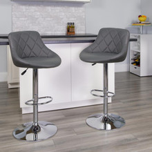 Contemporary Gray Vinyl Bucket Seat Adjustable Height Barstool with Chrome Base [FLF-CH-82028A-GY-GG]