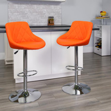 Contemporary Orange Vinyl Bucket Seat Adjustable Height Barstool with Diamond Pattern Back and Chrome Base [FLF-CH-82028A-ORG-GG]