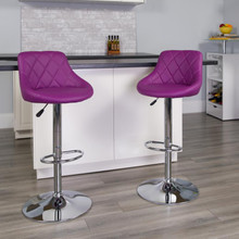Contemporary Purple Vinyl Bucket Seat Adjustable Height Barstool with Diamond Pattern Back and Chrome Base [FLF-CH-82028A-PUR-GG]