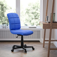 Mid-Back Blue Quilted Vinyl Swivel Task Office Chair [FLF-GO-1691-1-BLUE-GG]