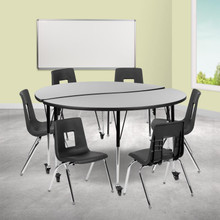 Emmy Mobile 60" Circle Wave Flexible Laminate Activity Table Set with 16" Student Stack Chairs, Grey/Black [FLF-XU-GRP-16CH-A60-HCIRC-GY-T-A-CAS-GG]