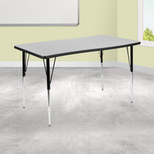 Wren 28"W x 47.5"L Rectangular Wave Flexible Collaborative Grey Thermal Laminate Activity Table-Standard Height Adjust Legs [FLF-XU-A3048-CON-GY-T-A-GG]