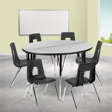 Emmy 47.5" Circle Wave Flexible Laminate Activity Table Set with 18" Student Stack Chairs, Grey/Black [FLF-XU-GRP-18CH-A48-HCIRC-GY-T-A-GG]