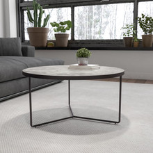Providence Collection 31.5" Round Indoor Living Room Coffee Table in Faux Concrete Finish [FLF-HG-CT315-800X400-GG]