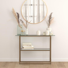 Mar Vista Collection Glass Console Table with Matte Gold Frame [FLF-NAN-JH-1796ST-GG]