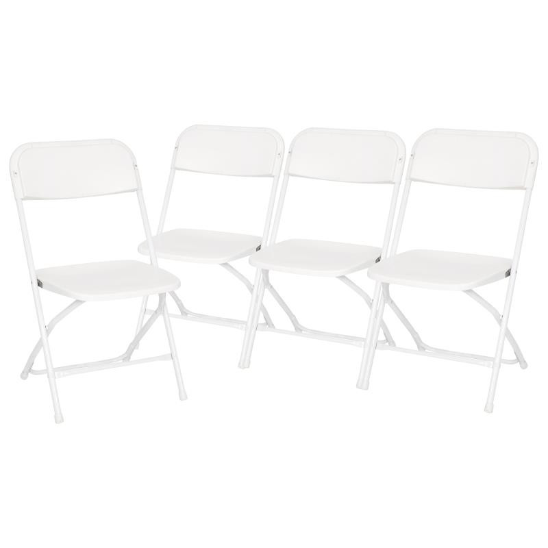 Set of 4 White Plastic Wide Folding Chairs Commercial Grade