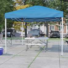 10'x10' Blue Pop Up Event Canopy Tent with Carry Bag and Folding Bench Set - Portable Tailgate, Camping, Event Set [FLF-JJ-GZ10103-BL-GG]