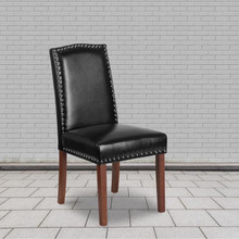 HERCULES Hampton Hill Series Black LeatherSoft Parsons Chair with Silver Accent Nail Trim [FLF-QY-A13-9349-BK-GG]