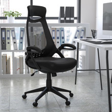 High Back Black Mesh Executive Swivel Office Chair with Flip-Up Arms [FLF-HL-0018-GG]