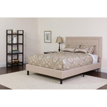 Roxbury Twin Size Tufted Upholstered Platform Bed in Beige Fabric with Pocket Spring Mattress [FLF-SL-BM-17-GG]