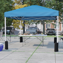10'x10' Blue Pop Up Canopy Tent with Wheeled Case and 6-Foot Bi-Fold Folding Table with Carrying Handle - Tailgate Tent Set [FLF-JJ-GZ10PKG183Z-BL-GG]