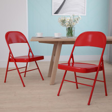 2 Pack HERCULES Series Double Braced Red Metal Folding Chair [FLF-2-BD-F002-RED-GG]