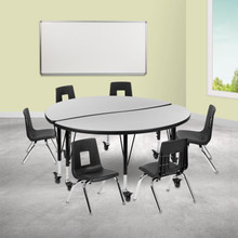 Emmy Mobile 47.5" Circle Wave Flexible Laminate Activity Table Set with 12" Student Stack Chairs, Grey/Black [FLF-XU-GRP-12CH-A48-HCIRC-GY-T-P-CAS-GG]