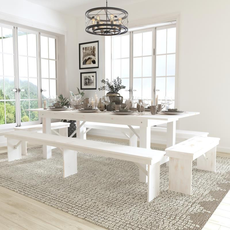 White farmhouse discount dining table set