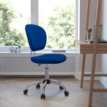 Mid-Back Blue Mesh Padded Swivel Task Office Chair with Chrome Base [FLF-H-2376-F-BLUE-GG]