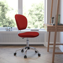 Mid-Back Red Mesh Padded Swivel Task Office Chair with Chrome Base [FLF-H-2376-F-RED-GG]