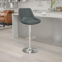 Contemporary Gray Vinyl Adjustable Height Barstool with Chrome Base [FLF-CH-182050X000-GY-V-GG]