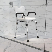 HERCULES Series 300 Lb. Capacity, Adjustable White Bath & Shower Chair with Depth Adjustable Back [FLF-DC-HY3520L-WH-GG]