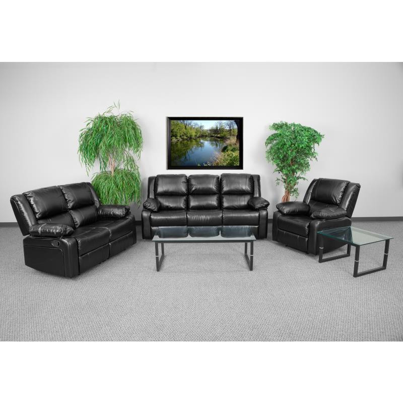 Harmony Series Black LeatherSoft Reclining Sofa Set [FLF-BT-70597