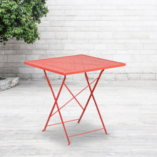 Oia Commercial Grade 28" Square Coral Indoor-Outdoor Steel Folding Patio Table [FLF-CO-1-RED-GG]