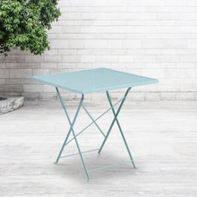 Oia Commercial Grade 28" Square Sky Blue Indoor-Outdoor Steel Folding Patio Table [FLF-CO-1-SKY-GG]