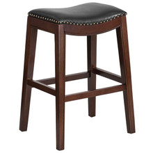 30'' High Backless Cappuccino Wood Barstool with Black LeatherSoft Saddle Seat [FLF-TA-411030-CA-GG]